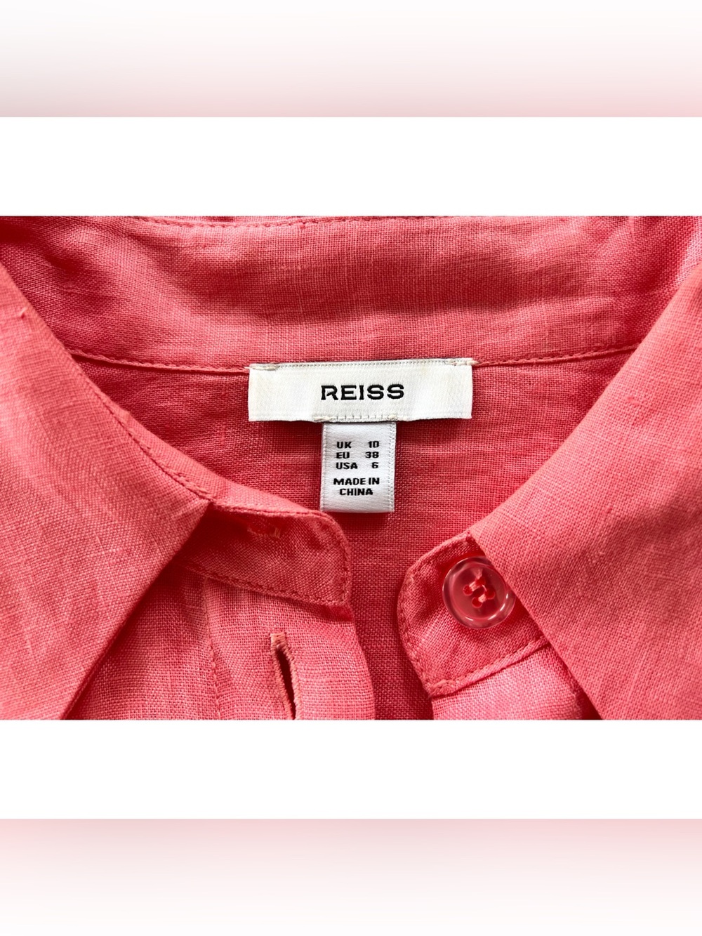 Reiss Coral Pink Boxy Button-Down Linen Shirt - Picture 4 of 9
